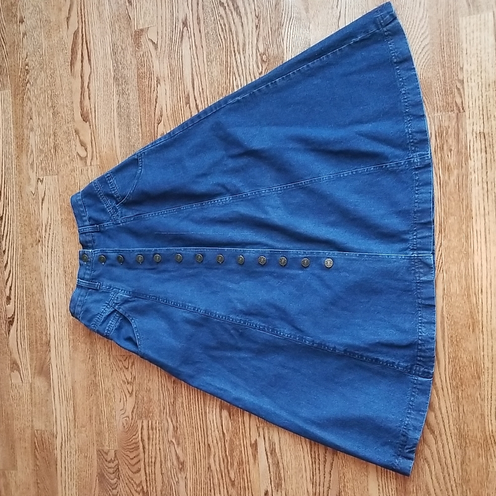Blanche Porte Vintage Full Denim Skirt 100% Cotton A-Line Button Front Midi